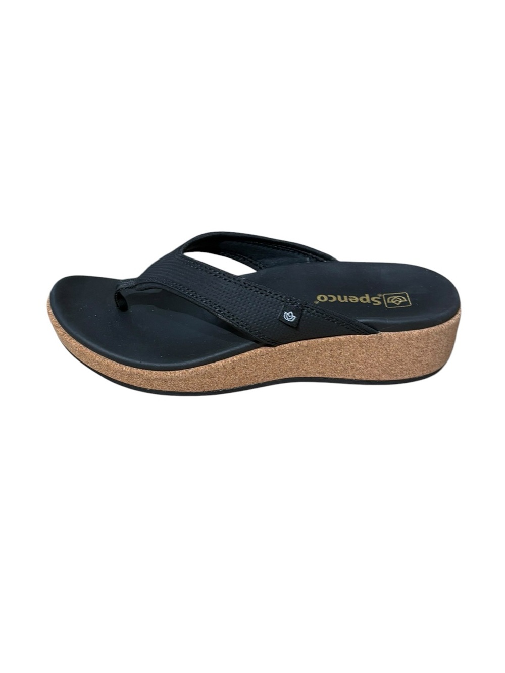 Spenco Women’s Black Willow Wedge Sandals with Cork Arch Support Size 8D‎ NWOT